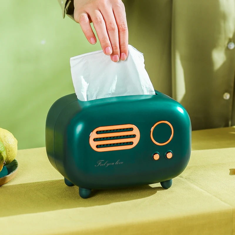 Retro Radio Model Tissue Box Desktop Paper Holder Vintage Dispenser Storage Napkin Case Organizer Ornament Craft Multi-function