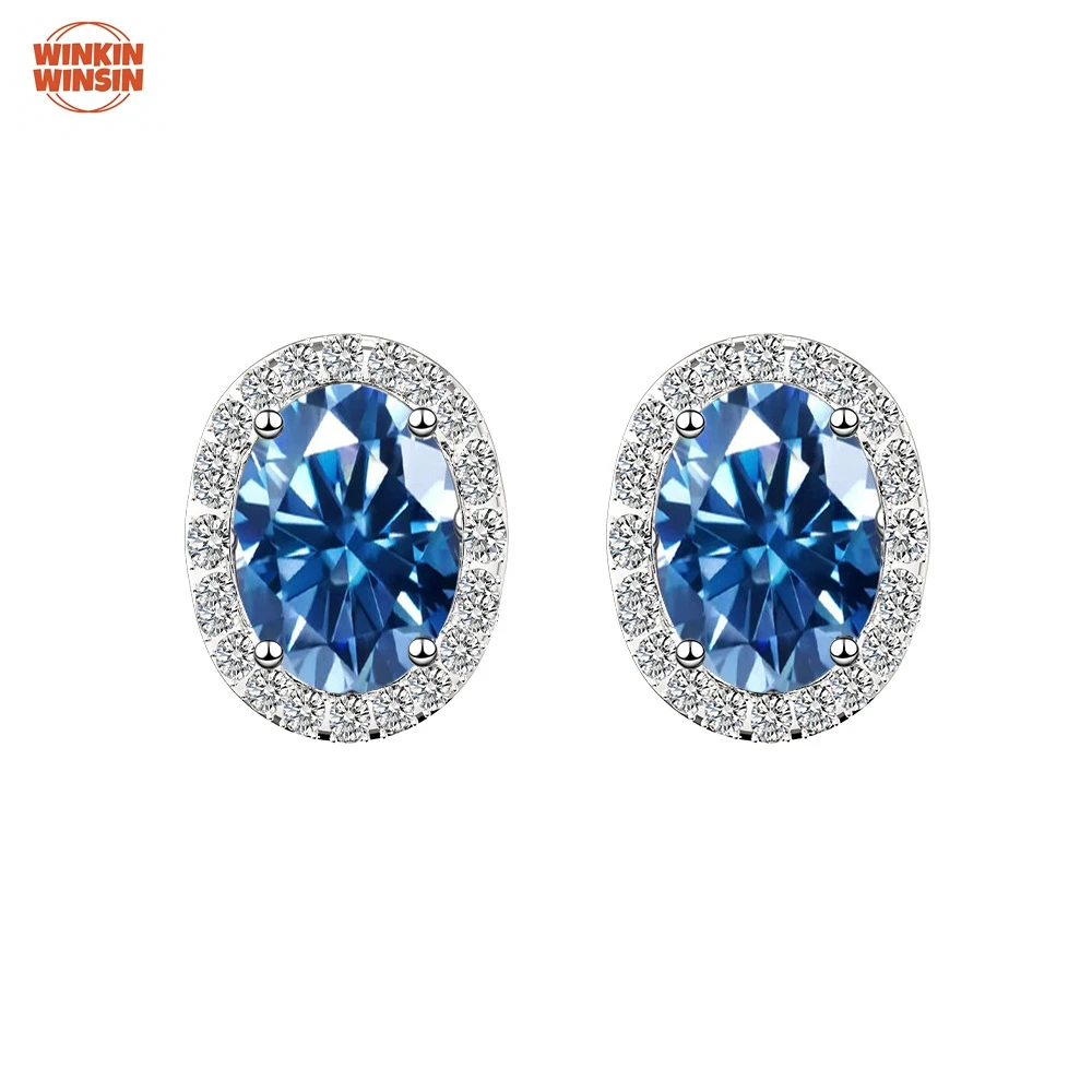 

Winkin Winsin925 sterling silver oval Moissanite ear studs for women's summer, new fashionable and versatile ins ear bone studs