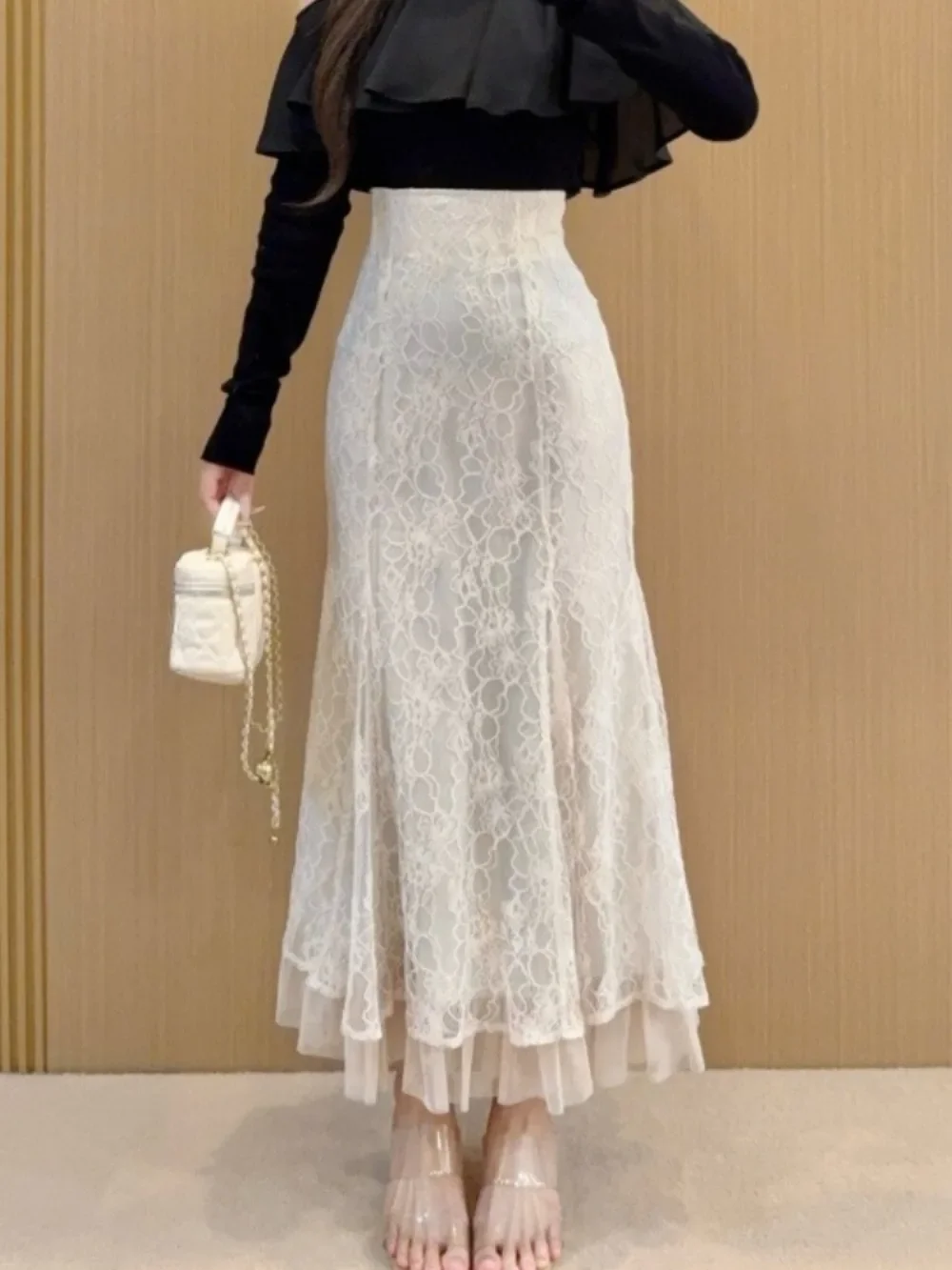 

Fairy New Lace Up Heavy Skirt Japan Celebrity Mesh Temperament Mujer Falda Mermaid Bodycon Slim Waist Elegant Faldas