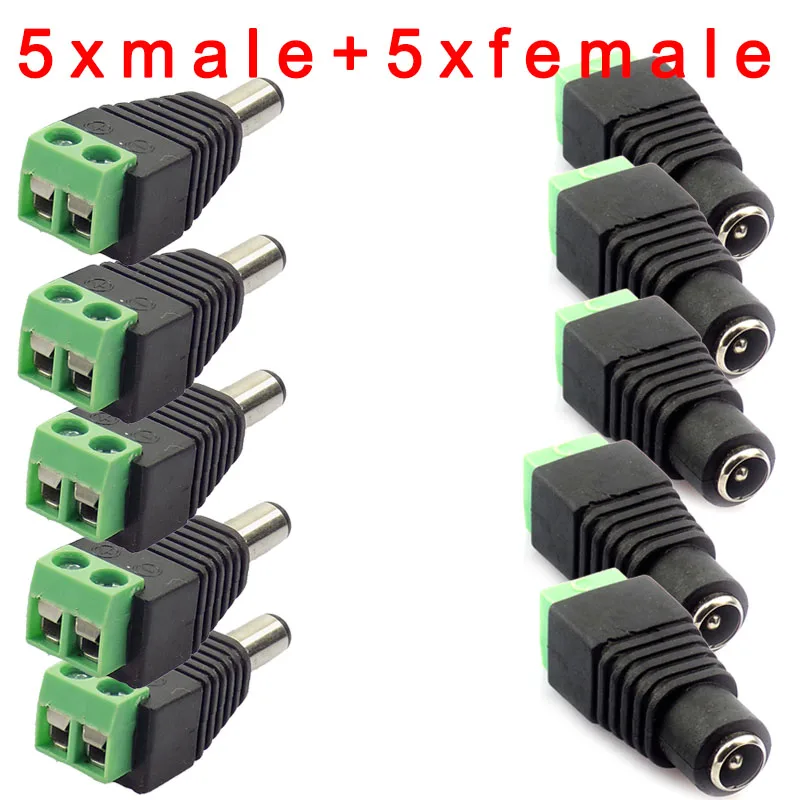 5 Pair (10pcs) Coax Cat5 To Bnc DC Power Male jack plug DC female Connector plug adapter Av BNC UTP for CCTV Camera Video Balun