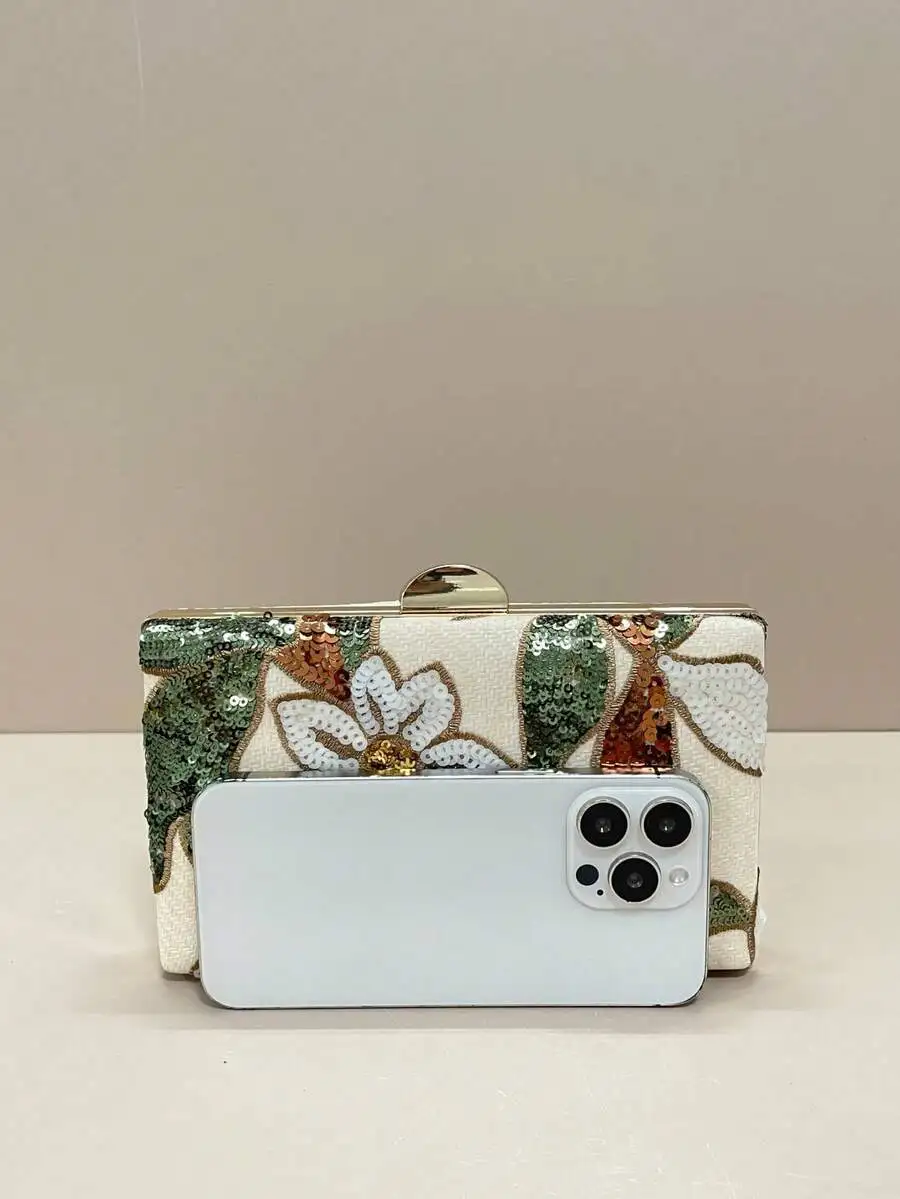 

Sequin Embroidered Floral Clutch Bag For Women Evening Party Handbag