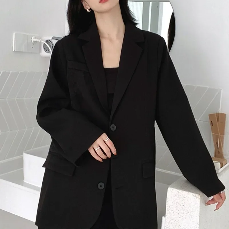 

Minimalist Women's Solid Single Breasted Relaxed Blazer 2025 New Spring Fall Korean Office Appropriate Petite Fit Suit Jacket