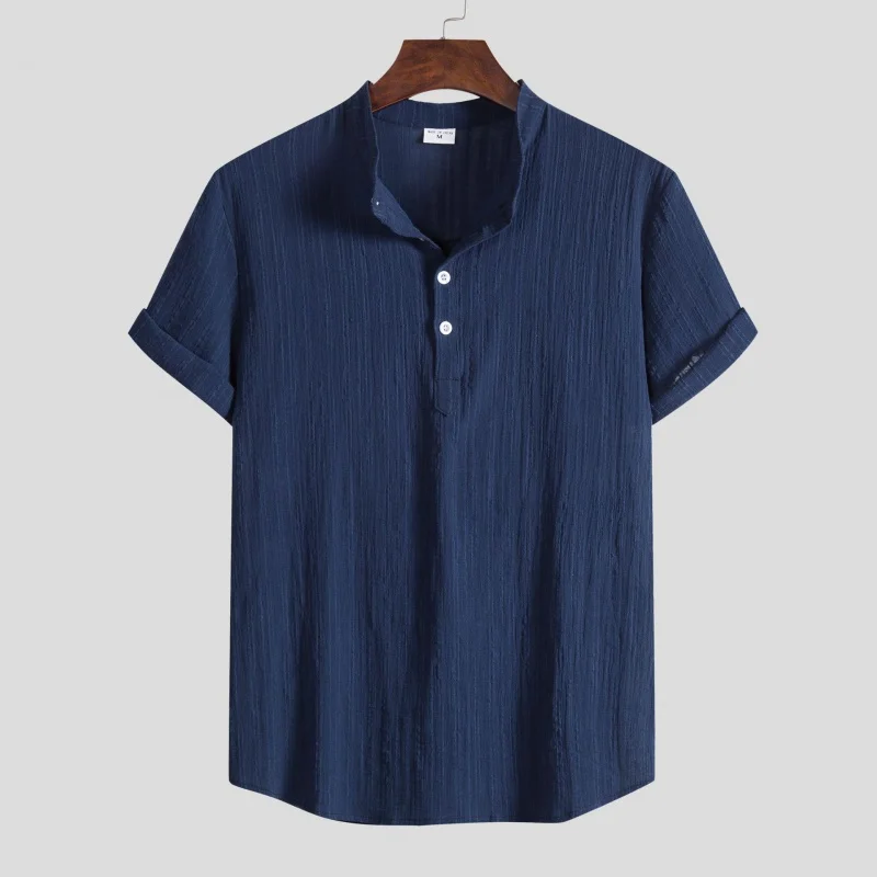 SZYL-Men's Cotton Linen Shirt, Monochromatic, Casual