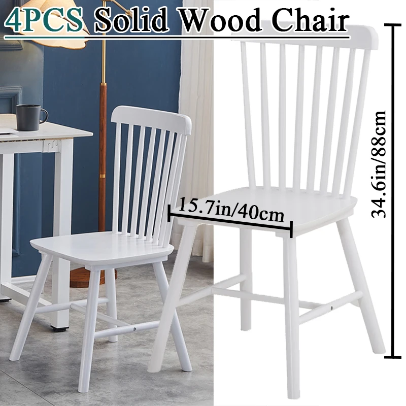 4PCS of Dining Chair White Rubber Wood Material Dining Chair Solid Wood Chair Solid Wood Dining Table Chair Simple and Natural