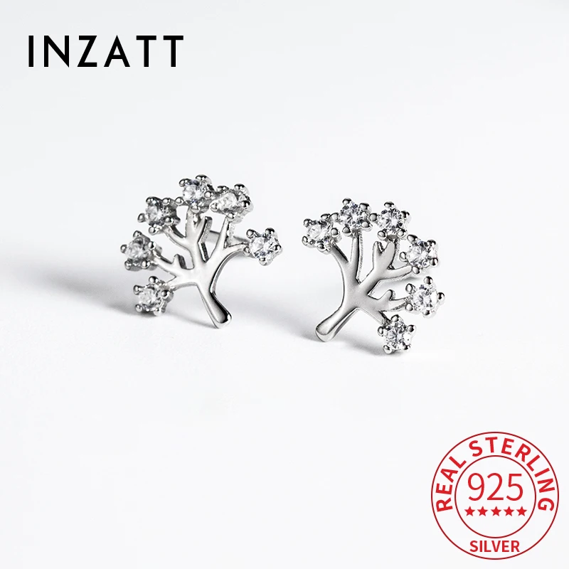 

INZATT Real 925 Sterling Silver Zircon Tree Stud Earrings for Women Cute Plant Fine Jewelry Light luxury Accessories 2024 Summer