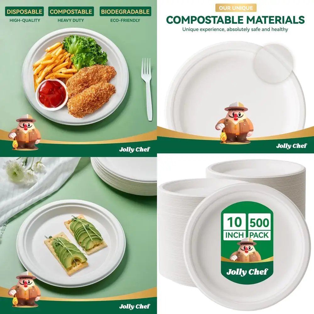 

Eco-Friendly Heavy Duty 10 Inch Biodegradable Paper Plates, Bagasse & Sugarcane, Ideal for Parties and Dinners