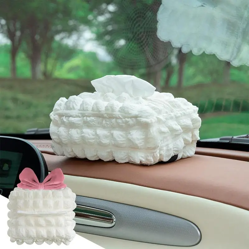 Cute Puff Car Tissue Box Pumping Paper Case Tissue Holder Auto Sun Visor Paper Organizer Napkin Container For Car