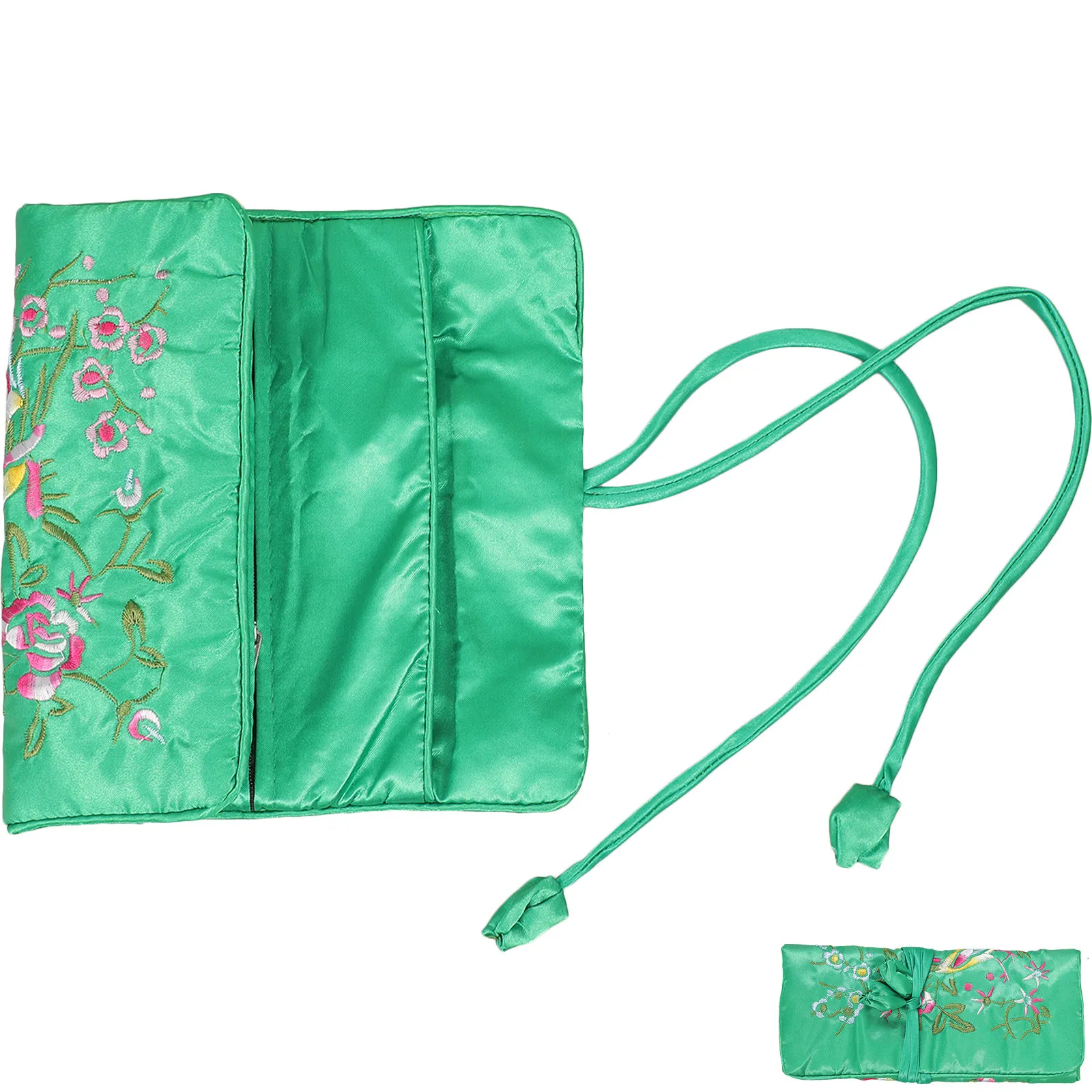 

Jewelry Bag Organizer Handmade Embroidered Flower Design Roll Up Storage Pouch For Earrings Necklace Bracelet