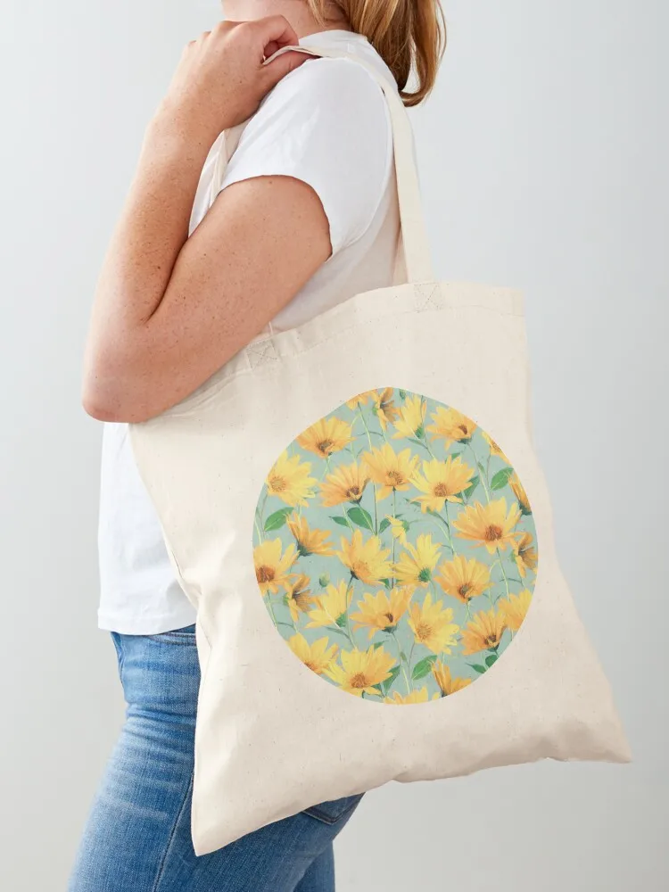 

Painted Golden Yellow Daisies on soft sage green Tote Bag cute pouch bag Cloth bag tote screen Canvas