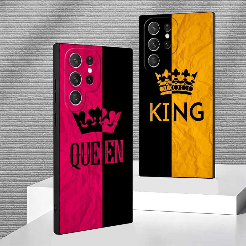 Soft Phone Case For Samsung Galaxy S24 S25 S26 Ultra Queen King Couple Theme S23 S22 Plus S21 FE S20 + Edge Black Cover Shell
