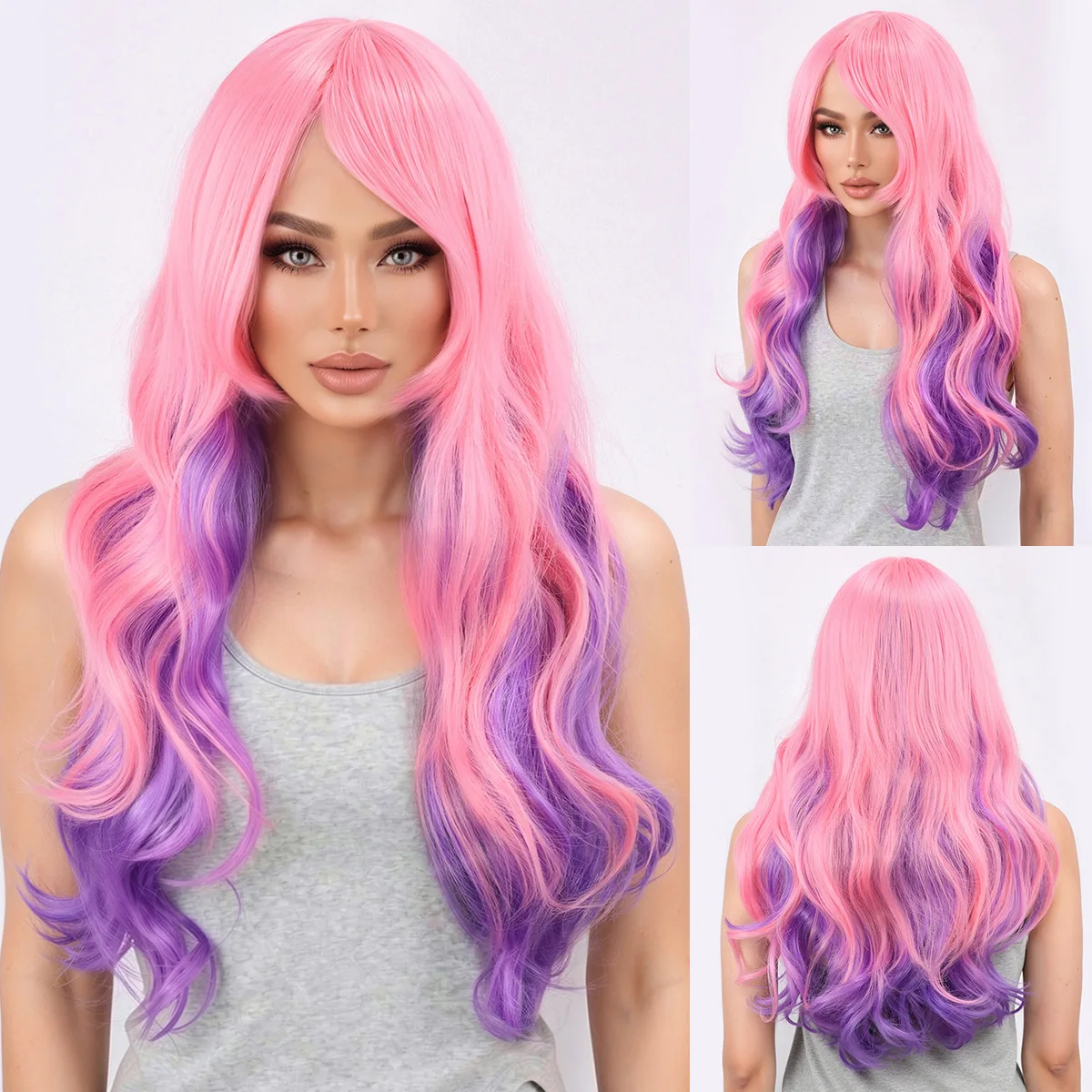European and American fashion anime color gradient split big wave long curly hair cos wig-Synthetic fiber wig