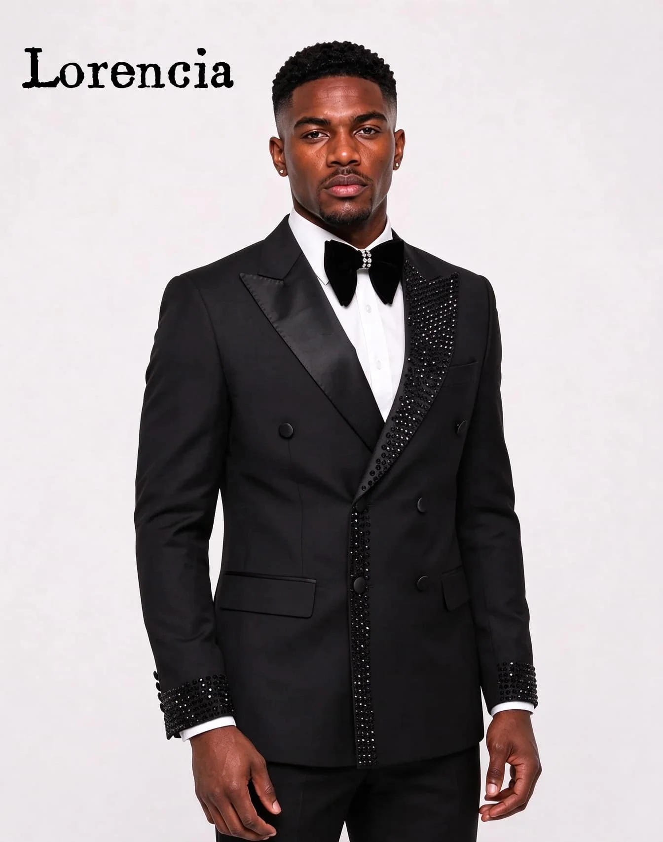 Rhinestone Double Breasted Men Suits Slim Fit Groom Wedding Tuxedos 2 Pieces Sets Customized Male Party Blazers Costumes Homme