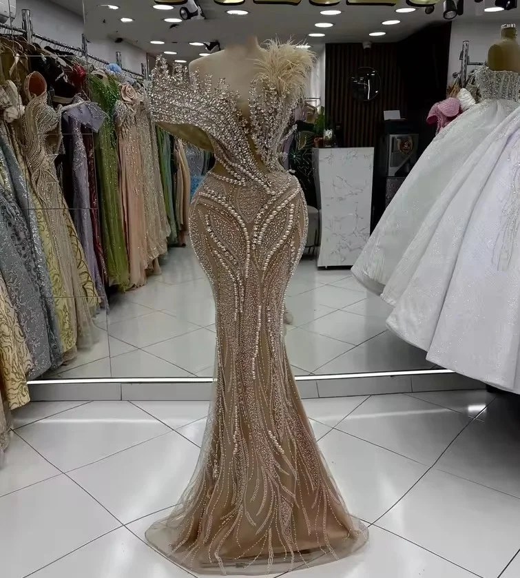 

Major Beading Champagne Feathers Celebrity Dresses Crystals Evening Dresses Birthday Party Engagement Dress Customized 2026