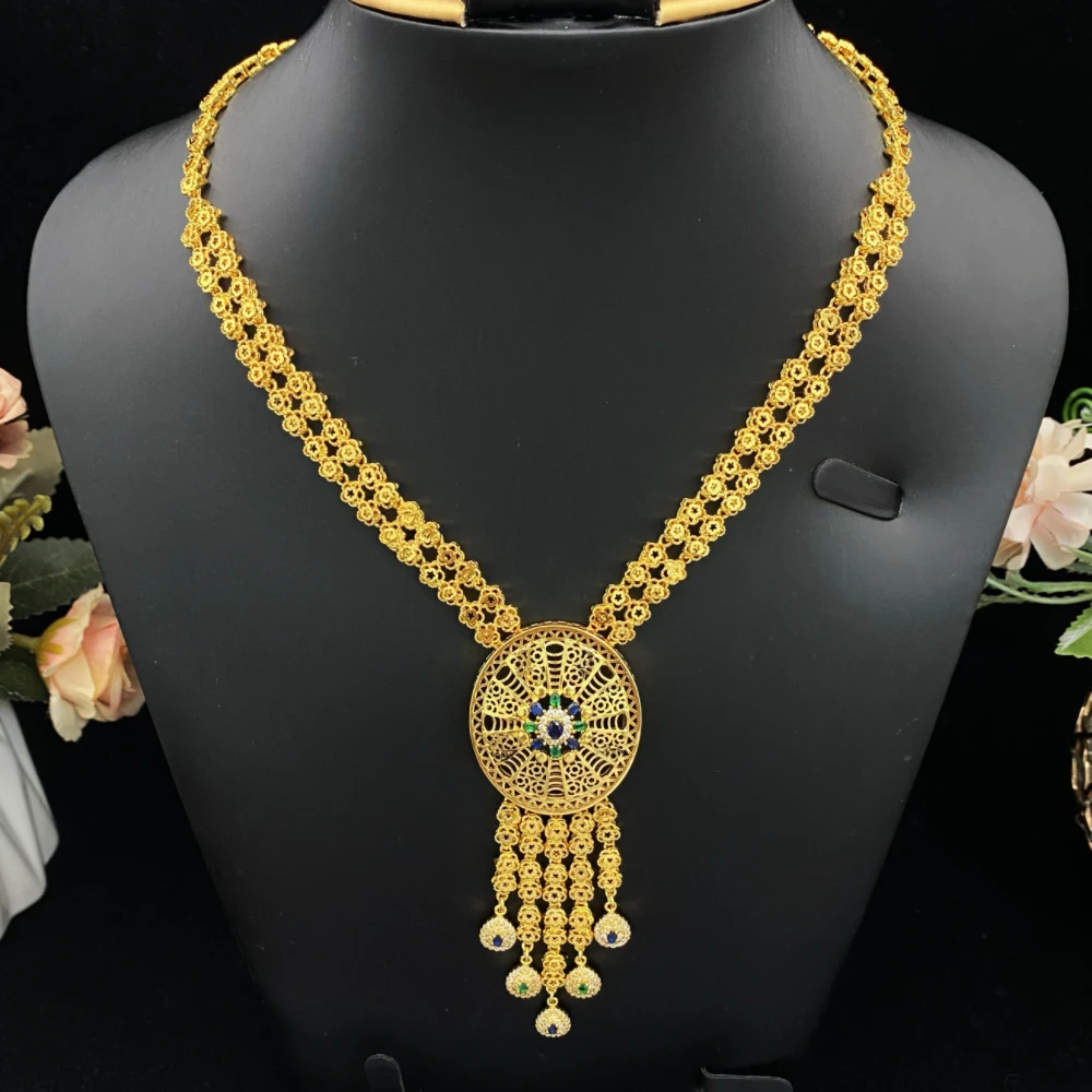 JRH Gold Plated 4-Piece Zircon Jewelry Set Necklace Earrings Bracelet Ring Fashion Accessory for Dinner Parties
