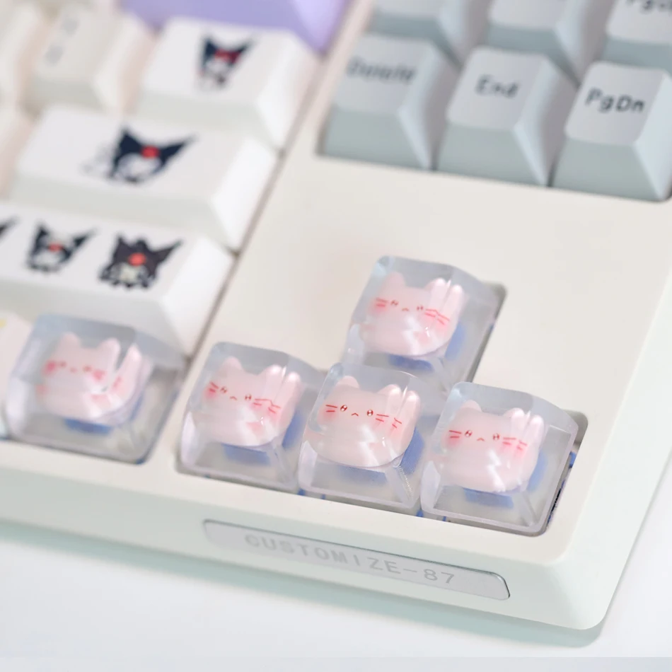 Diy transparente gato keycap para cereja eixo teclado mecânico design personalizado teclas de direção bonito 1u/1.25u tampas de jogo personalizadas