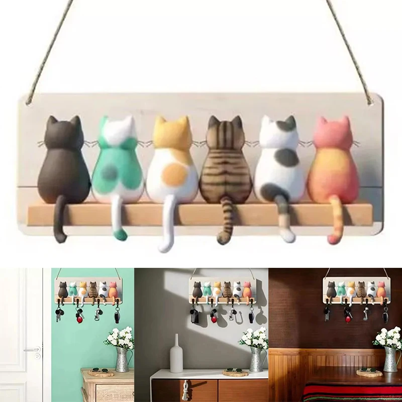 

Key Holder Wall Mounted Key Hooks For Wall Decorative With 4 Hooks Cute Cats Key Organizer Rack Hanger Storage Rack For Home