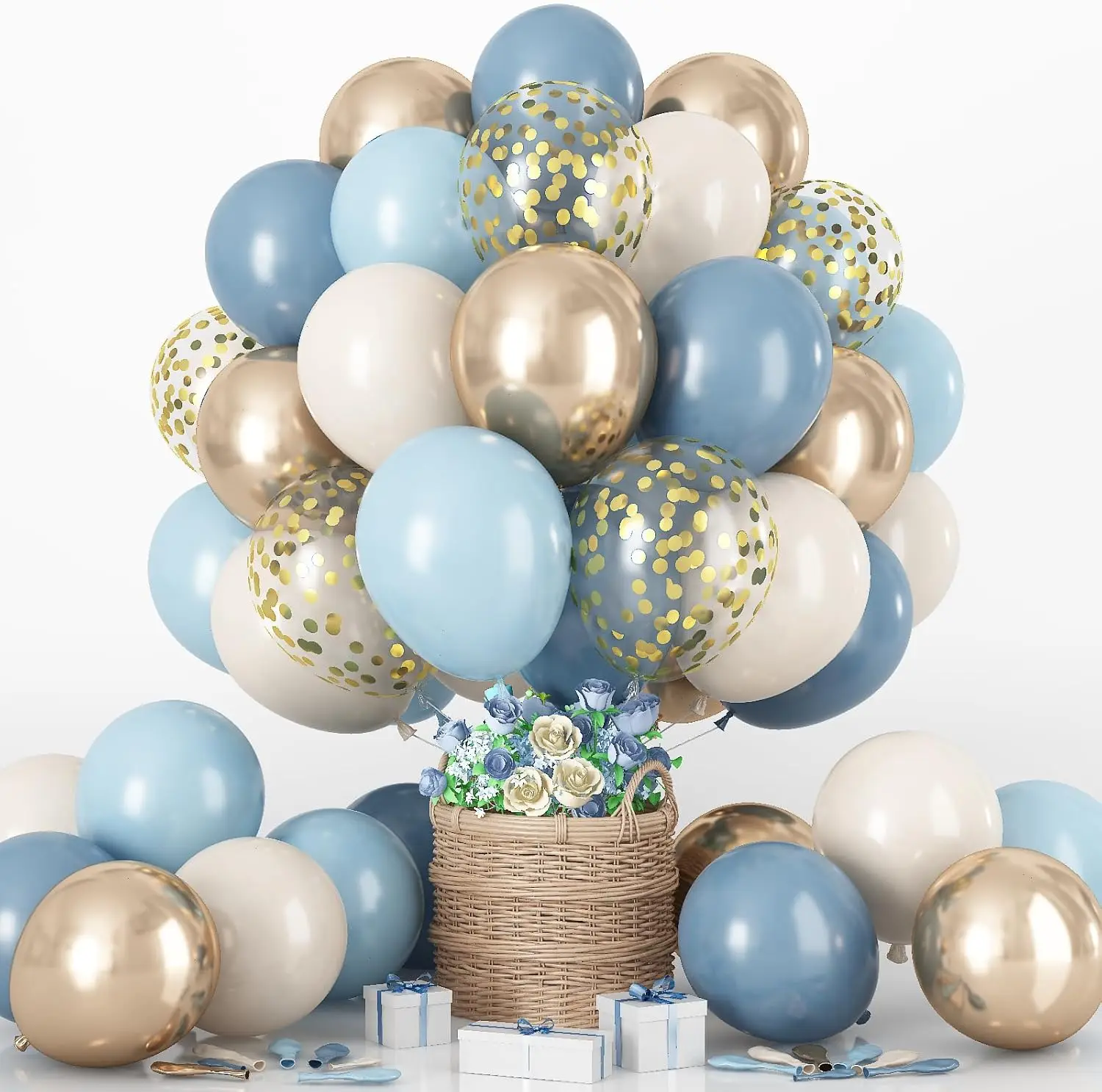 1 Set Dusty Blue Balloons White Sand Neutral Boho Slate Blue Gold Balloons Boys Men Birthday Baby Shower Party Decorations Globo