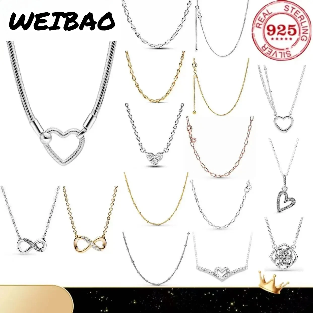 

Dazzling Charm Women's Anniversary Jewelry Gift Heart Shape Necklace 925 Sterling Silver Necklace Suitable For DIY Beads