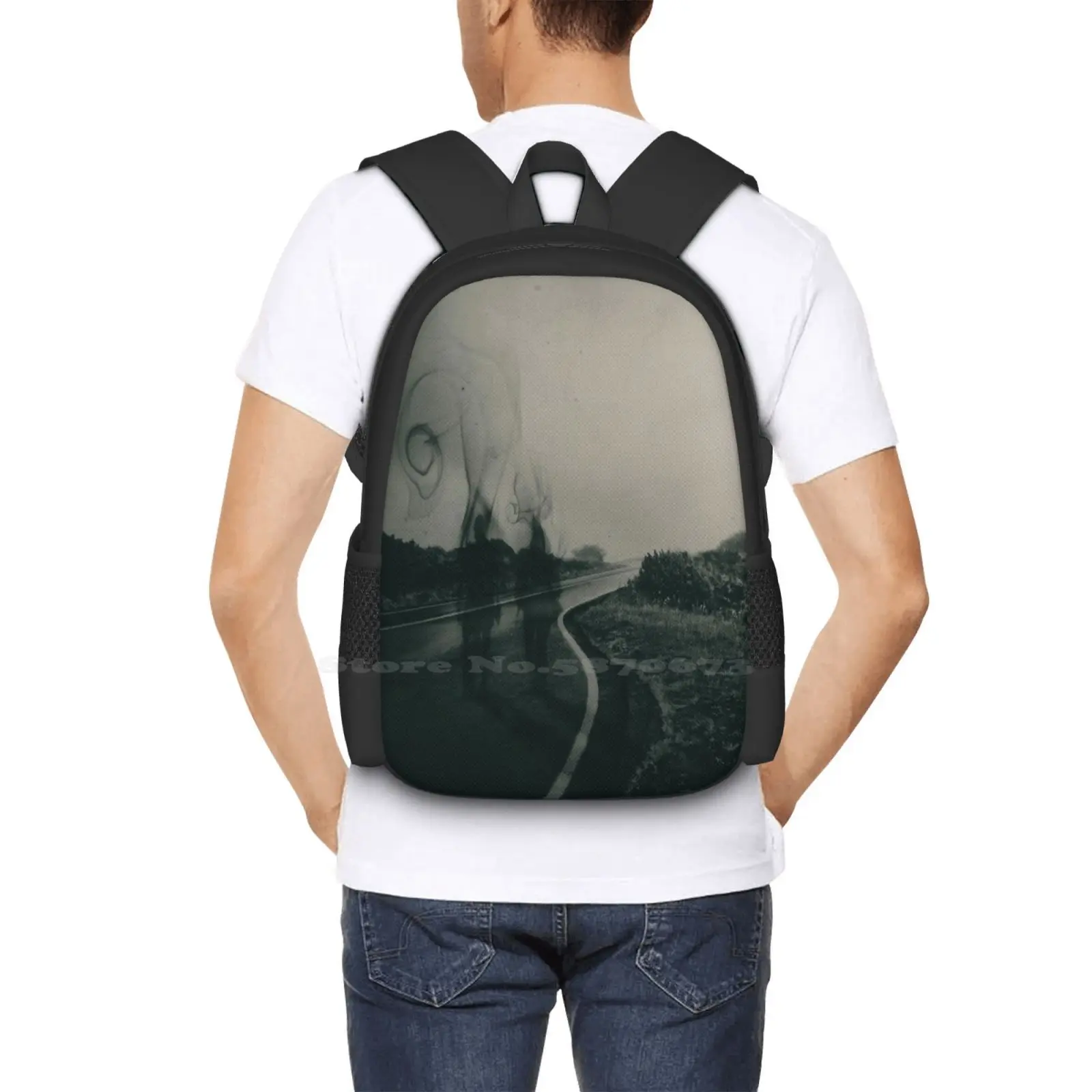 Self And Nature , Releasing My Worries Ii Hot Sale Backpack Fashion Bags Haunting Dark Gothic Nature Sky Road Journey Landscape