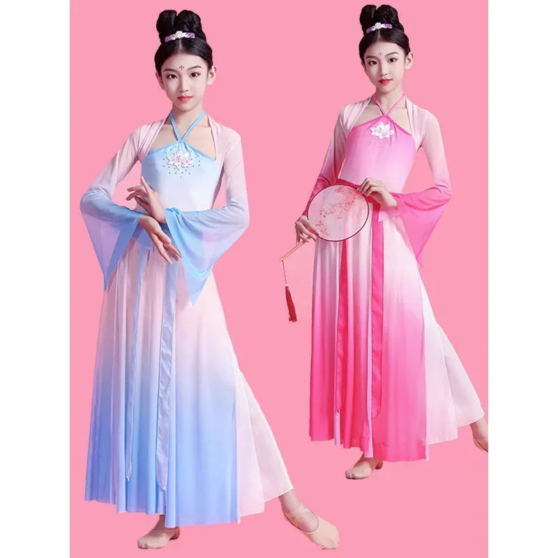 

Children's classical dance gowns gauze gowns elegant Chinese ancient style ethnic dress fan girl costumes festival outfit hanfu