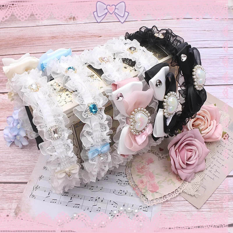 

Victorian-inspired Hairband Bow Rhinestone Hair Hoop Jiraikei Headdress for Girl Cosplay Lace Head Band for Women Lolita