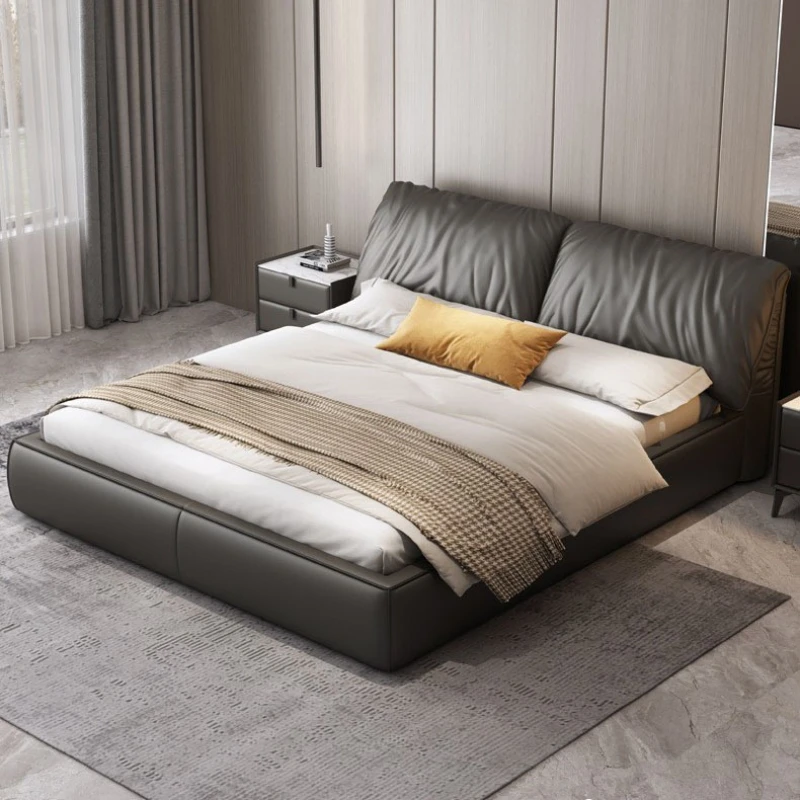 

Italian minimalist bed modern minimalist master bedroom soft package Nordic light luxury