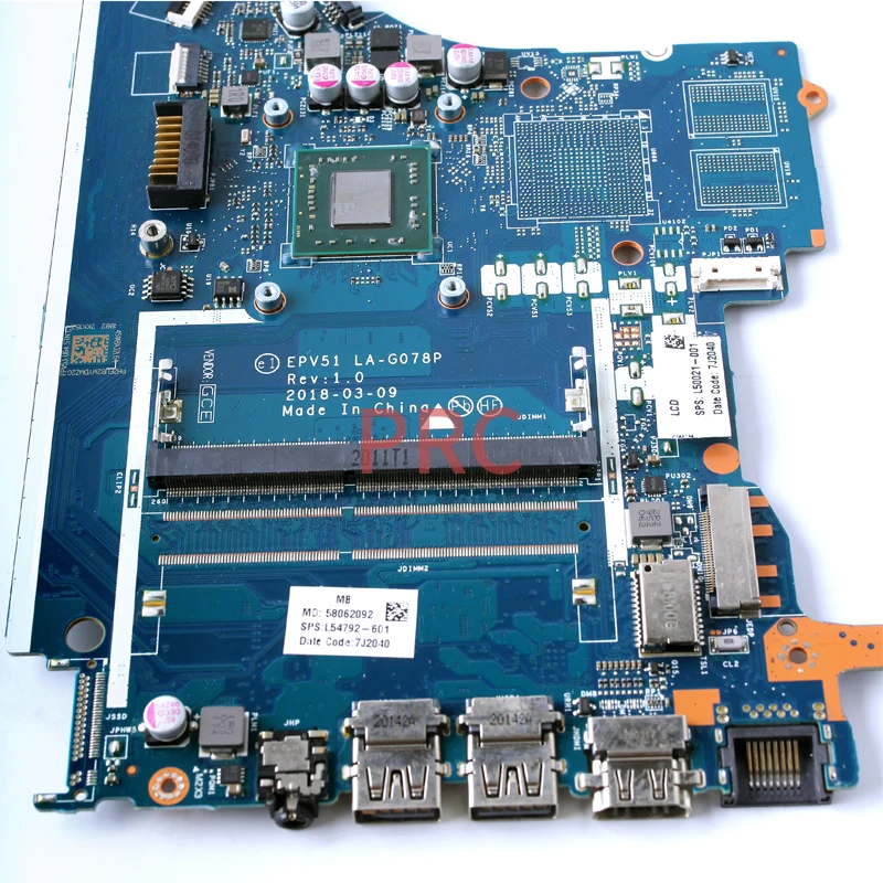 E2-9000/A4-9125/A6-9225 CPU For HP 15-DB 15T-DB 255 G7 Notebook Motherboard EPV51 LA-G078P Laptop Mainboard L20477-601 DDR4