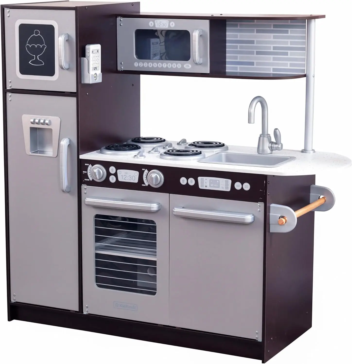 Uptown Espresso Wooden Play Kitchen with Play Phone, Chalkboard & Towel Rack, Espresso