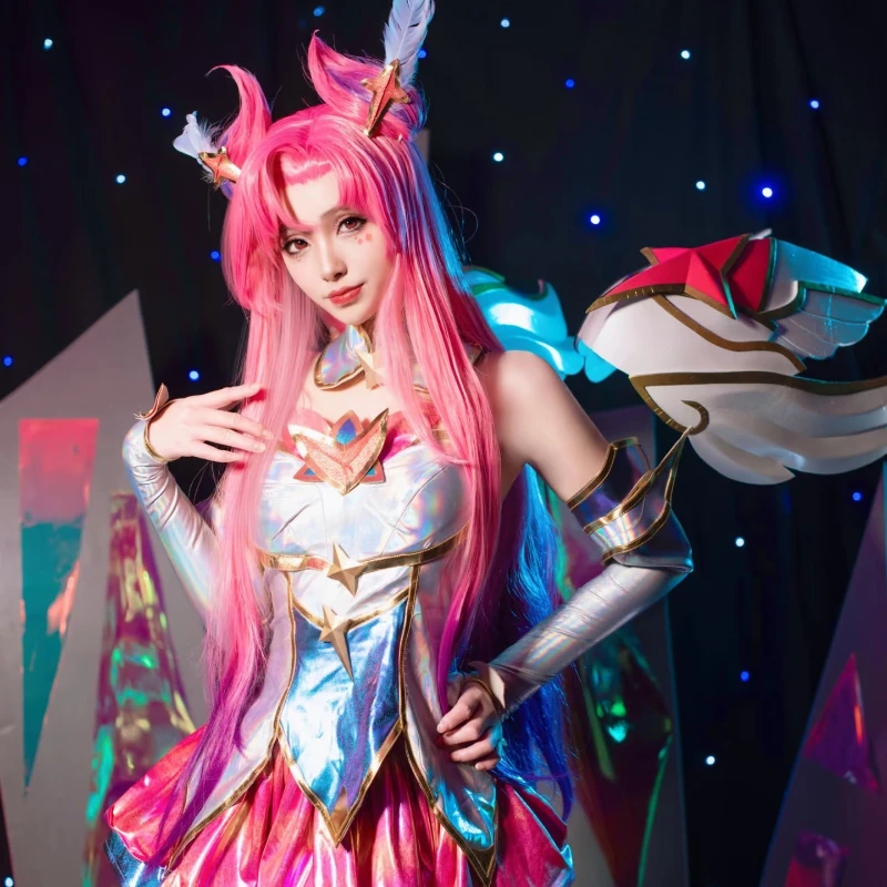 LOL ستار/ليج أوف ليجندز لعبة جارديان كايسا أزياء تنكرية للنساء فستان أغطية الرأس مجموعة ملابس حفلات كرنفال الهالوين البدلة