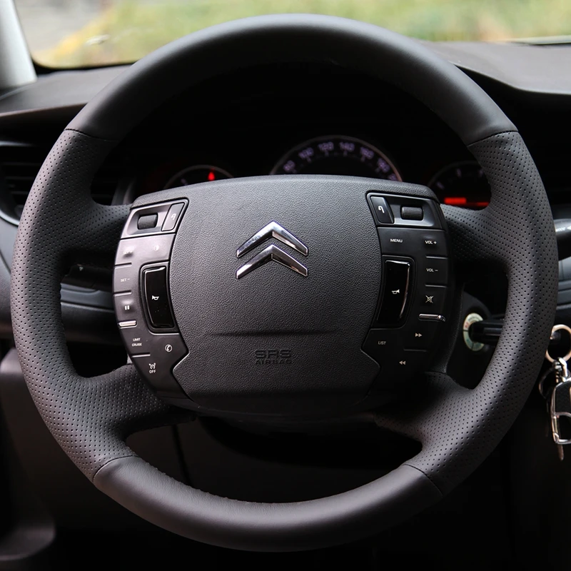 Custom Car Steering Wheel Braid Cover Non-slip Genuine Leather 100% Fit For Citroen C5 Auto Interior Accessories Steering Wrap