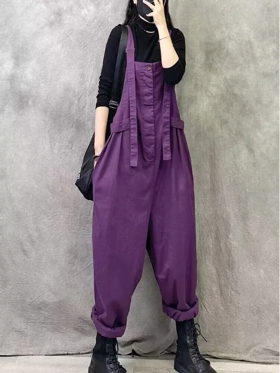 Casual Fashionable Retro Loose Women's Workwear Overalls High Waist Other Material 2026 Autumn Style Pure Color Ladies Pants
