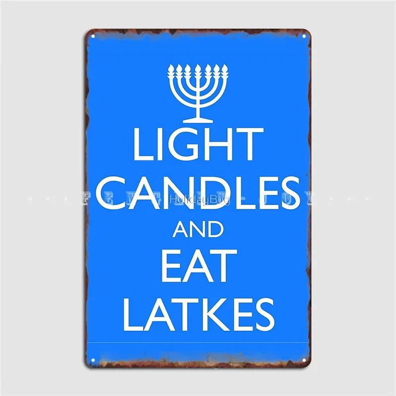 Light Candles And Eat Latkes Menorah Metal Sign Pub Pub Garage Design Wall Decor Tin Sign Poster