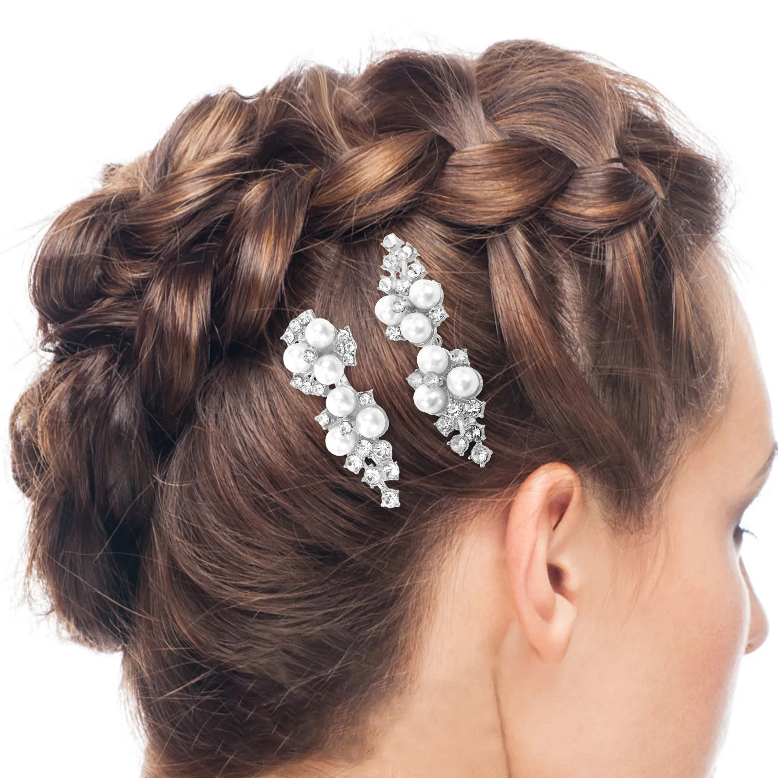 2Pcs Faux Pearl Flower Side Comb Bridal Hair Accessories Wedding Hair Jewelry Elegant Hairpins Decorative Hairclips for Brides