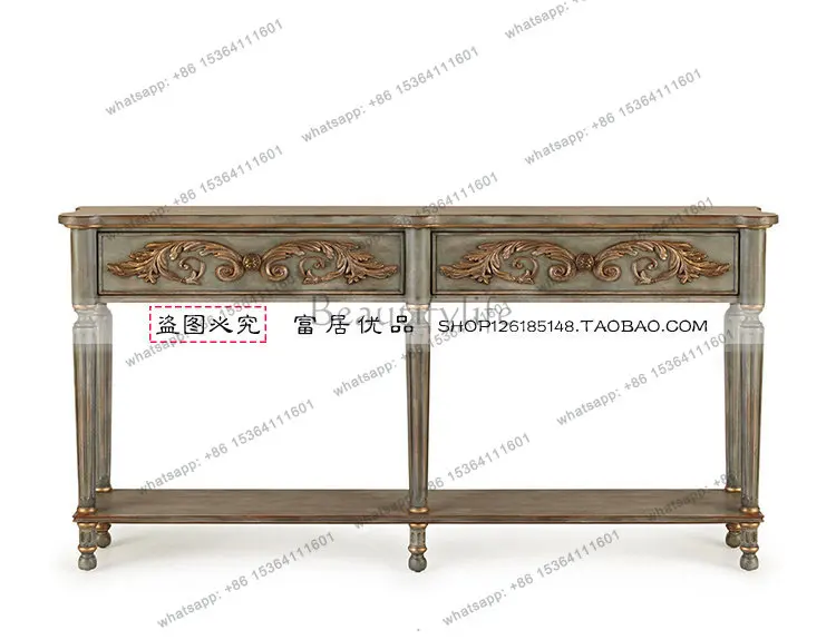 

French pastoral retro old foyer entrance table American solid wood carving flower decorative cabinet