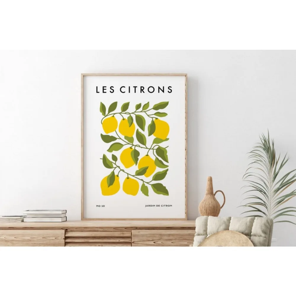 1-teilige rahmenlose Zitronenfrucht-Wandkunst, Les Citrons-Druck, gelbe Küchenkunst, Zitrusdruck, Wanddekoration für Zuhause und Wohnzimmer