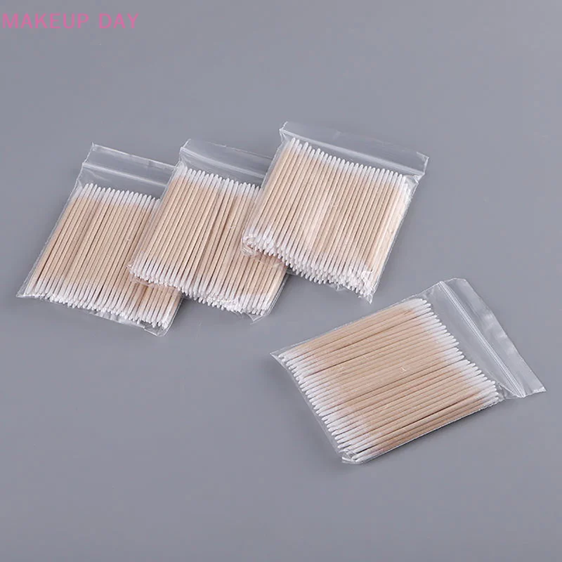 Cepillo de hisopo de algodón ultrapequeño desechable, microbrochas de maquillaje de madera sin pelusa, herramientas de eliminación de pegamento de extensión de pestañas, 100 piezas