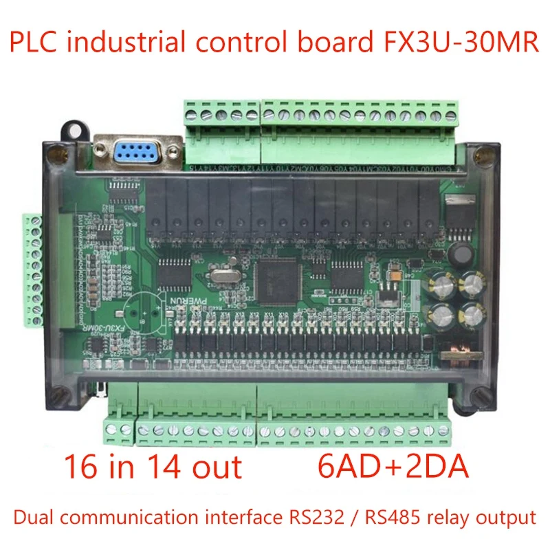 Placa de Control Industrial PLC, controlador programable Simple, tipo FX3U-30MR, soporte de comunicación RS232/RS485