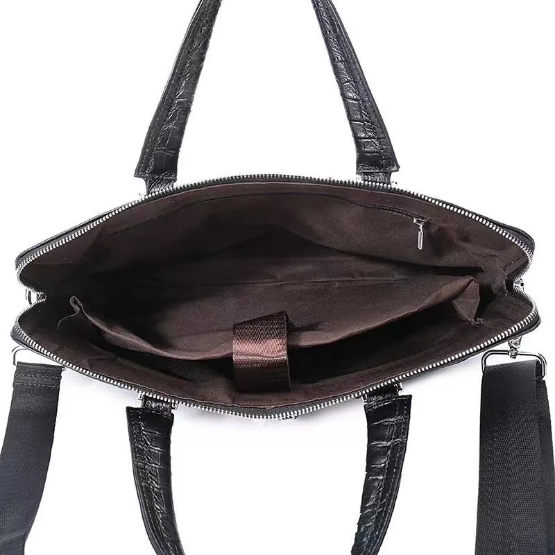 Krokodil Patroon Mannen Echt Lederen Aktetassen Dubbele Rits Handtas Business Man Laptop Tas Luxe Schouder Messenger Bag