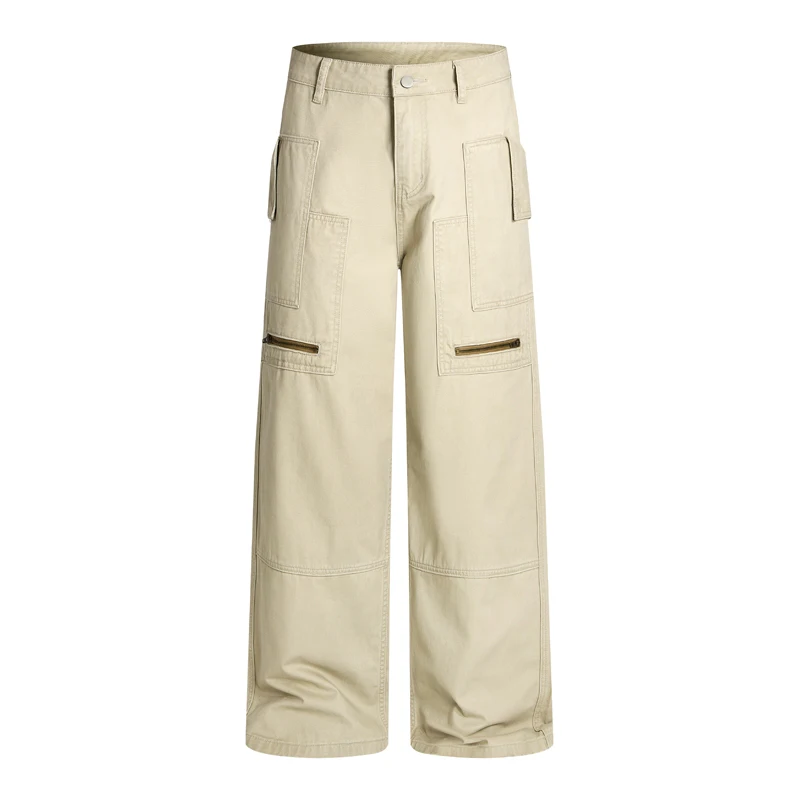 

Мужские брюки-карго с абрикосовыми карманами на молнии, деконструированный дизайн, американский стиль, повседневные модные длинные джинсы