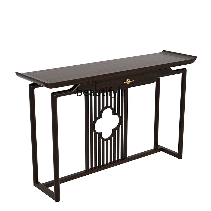 

A16 New Chinese Zen Solid Wood Console Tables Modern Minimalist Partition Decoration Taiwu Golden Wood Hallway Altar