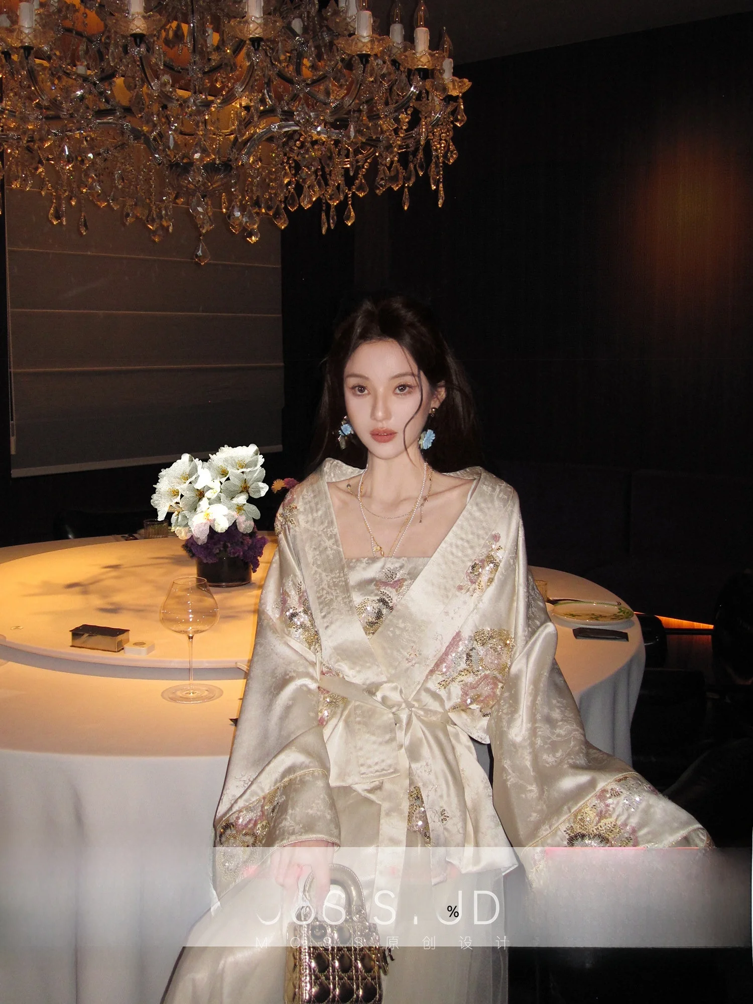 

MOSS STUDIO Moonlight Floret New Chinese Sle Heavy Embroidery Floral Embroidery Jaet Strap Set Women's Faion