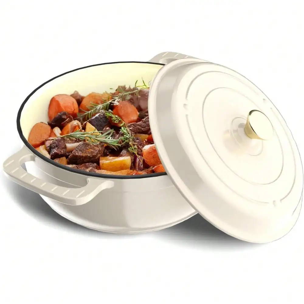 

Round Dutch Oven, Enameled Cast Iron Dutch Oven Pot With Lid & Dual Handles, Oven Up To 500° F, For Sourdough, Bread Baking