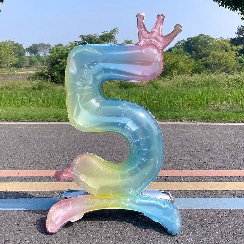 1 قطعة 32 بوصة قوس قزح عدد حامل احباط بالونات مع تاج الرقمية أرقام Globos 0-9 الاطفال عيد ميلاد ديكور حفلات الزواج