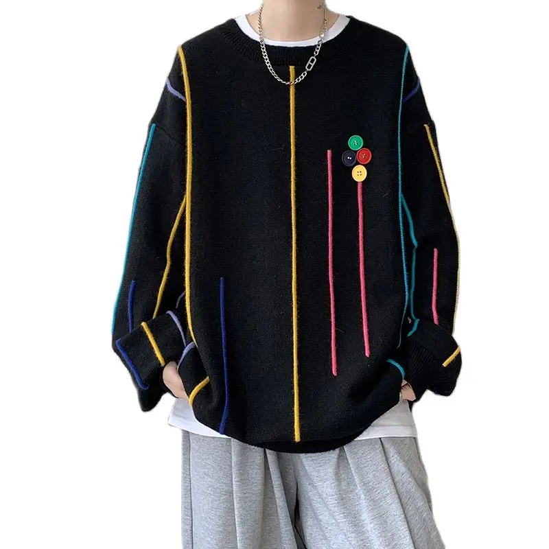 

Men Sweater Colorful Line Button Wool Unisex Hoodies Pullover Streetwear Harajuku Women'Sweatshirt Loose Oversize 8XL Hooded