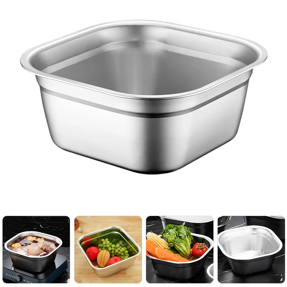 

2Pcs Heavy Duty Stainless Steel Basin Square Shaped Dish Tub for Kitchen Sink Washing Vegetables Soups Noodles Mixing