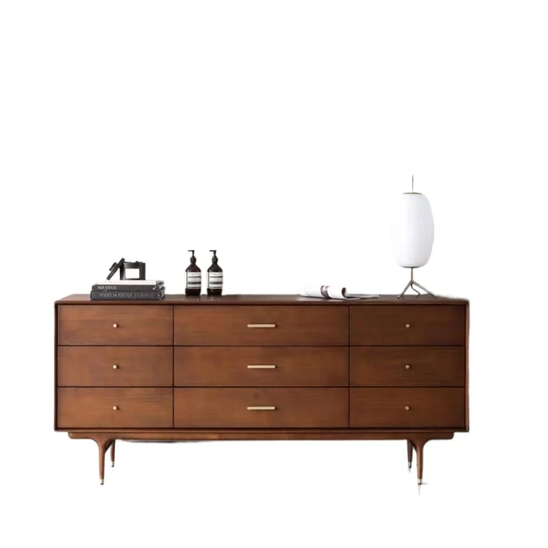 

All solid wood retro medieval bedroom side cabinet, multi-bucket cabinet solid wood nine buckets, dining side
