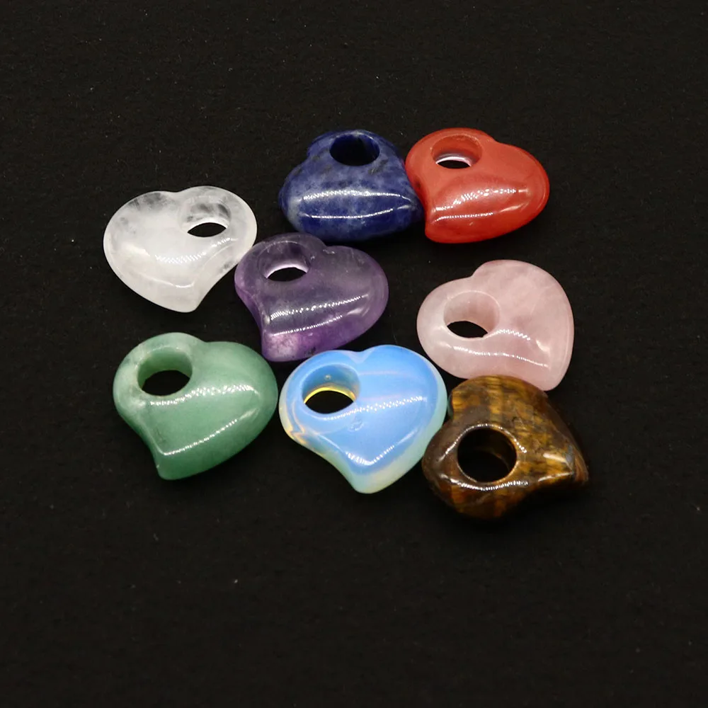 Colgantes de piedra semipreciosa Natural, piedra con agujero inclinado, amatista, Cuarzo Rosa, cristal en forma de corazón, fabricación de collares y pendientes DIY, 30mm, 1 unidad