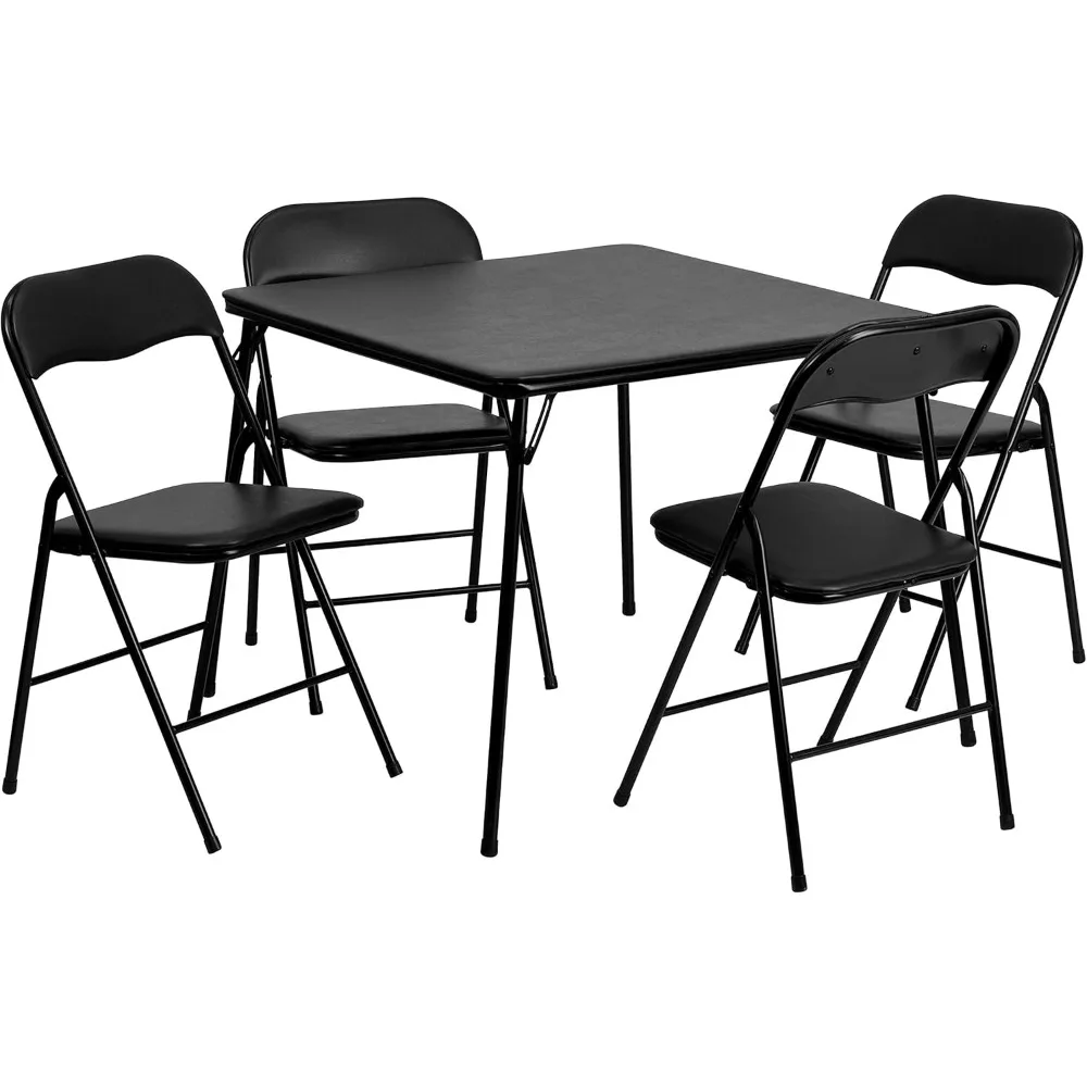 Folding Card Table and Chairs Set for 4, Portable Square Table with Padded Seats, Multipurpose Folding Furniture for Outdoor and