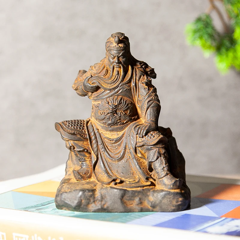 Chinese Imitation Cast Iron Wu Sheng 'Guan Yu' Character Desktop Decoration Living Room Study Handmade Natural Rust