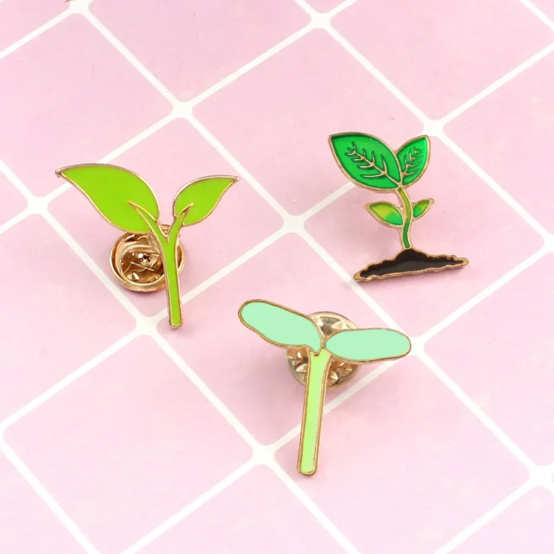 Green plant enamel pins Cute little saplings and green leaves Brooch Protect vegetations Accessories badge for lapel bags Gift